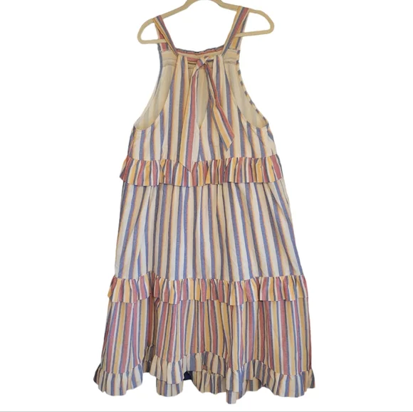 DAVI & DANI Tiered Lined Striped Ruffle Maxi Dress Oversized Adjustable Straps - Picture 3 of 13